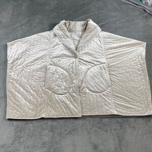 Wynne‎ Layers Quilted Velvet Poncho Vest Womens XL Beige Oversized Quiet Luxury